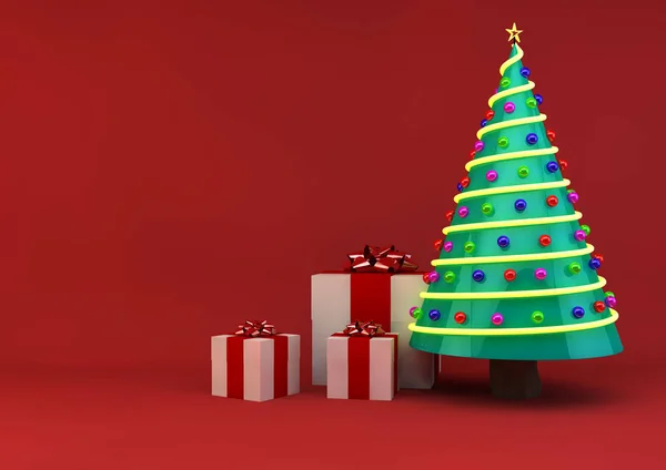 Illustrazione Albero Natale Con Pupazzo Neve Regalo Presente Isolato Sfondo — Foto Stock