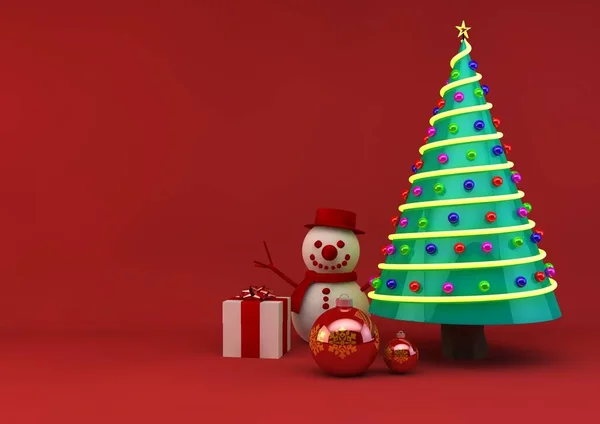Illusztráció Karácsonyfa Hóemberrel Ajándék Elszigetelt Pasztell Háttér — Stock Fotó
