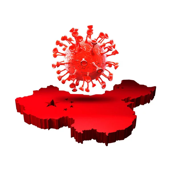 Ilustracja Renderowania Korony Wirusa Chiny Mapa — Zdjęcie stockowe