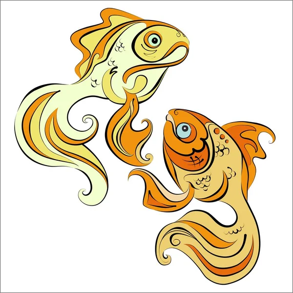 Ilustração de dois peixes dourados estilizados sobre fundo branco — Fotografia de Stock