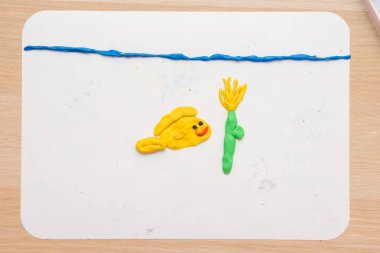 Sleplena balık ve deniz, üstten görünüm sualtı çiçek modelleme için gemide