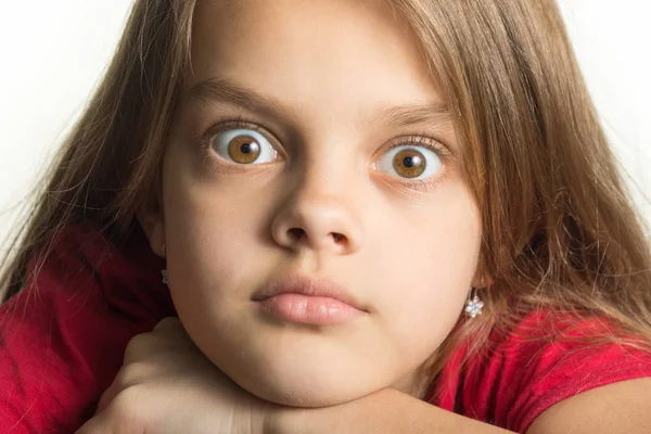 Detail Portrét Dospívající Dívky Vypoulenýma Očima — Stock fotografie