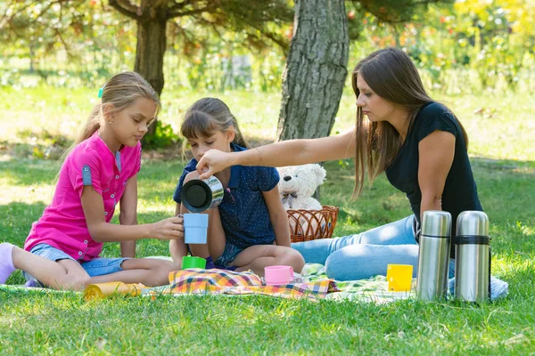 Fiesta de té familiar en un picnic de césped —  Fotos de Stock