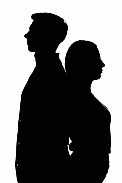 Black white contour portrait of two young men — Stock Photo, Image