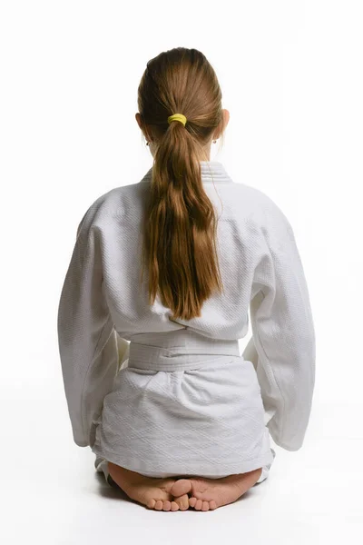 Ragazza Classe Judo Seduta Sul Pavimento Vista Posteriore — Foto Stock