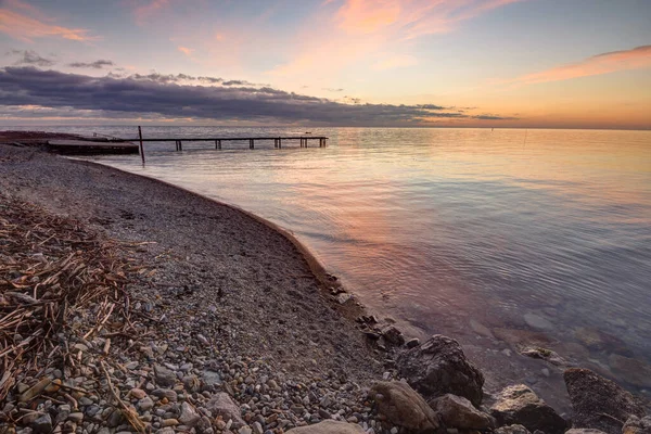 Belle Soirée Coucher Soleil Mer Extrémité Jetée — Photo