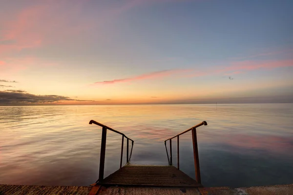 Belle Vue Sur Mer Soir Premier Plan Escalier Descendant Dans — Photo