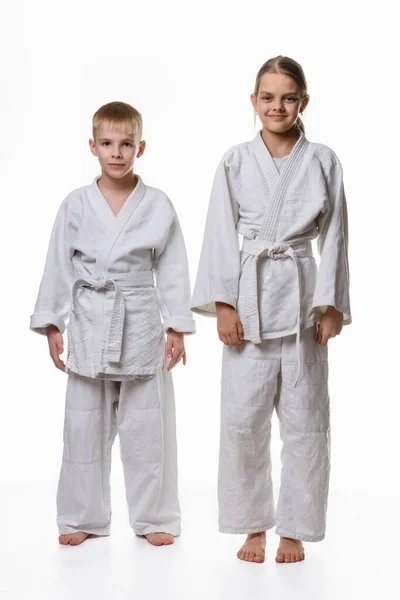 Fullständigt Porträtt Pojke Och Flicka Judo Studenter — Stockfoto