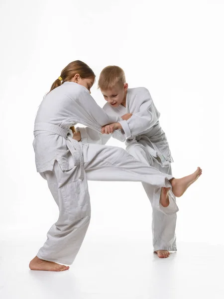 Dos Estudiantes Judo Tratan Conectar Entre — Foto de Stock