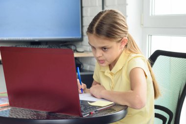 Kız internetten özel ders veriyor.
