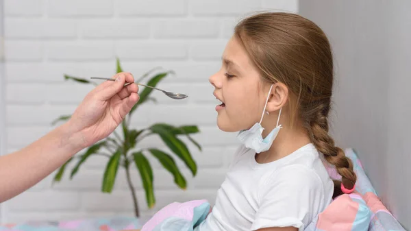 Girl Drinks Medicine Hospital — Stock Photo, Image