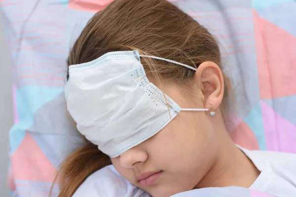 Girl Fell Asleep Bed Her Face Eyes She Pulled Medical — Stock Photo, Image