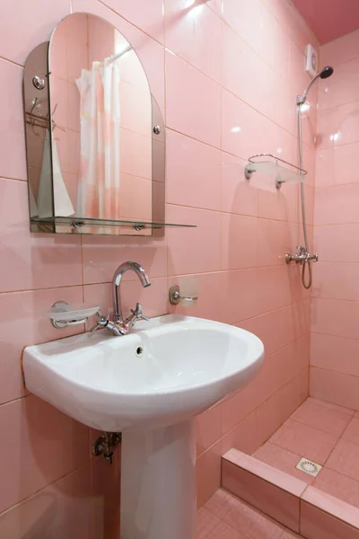 Compact Bathtub Interior Shower Washbasin — Stock Photo, Image