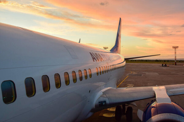 plane, sunset And beautiful Nice color clouds