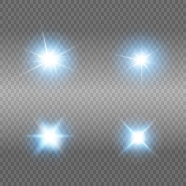Set effetto luce blu bagliore, brillamento lente, esplosione, brillantini, linea, flash sole, scintilla e stelle. Design astratto effetto speciale elemento . — Vettoriale Stock