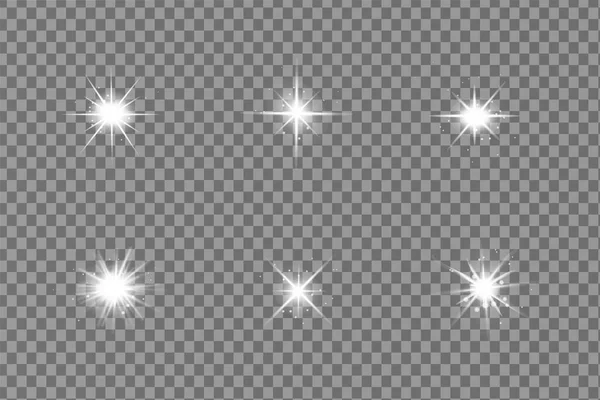 La luz blanca brillante explota sobre un fondo transparente. Partículas de polvo mágicas chispeantes. Estrella Brillante. Brilla vectorial — Vector de stock