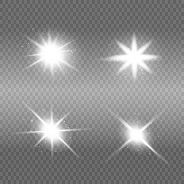La lumière blanche éclate sur un fond transparent. Particules de poussière magiques étincelantes. Étoile Lumineuse. Le vecteur scintille — Image vectorielle