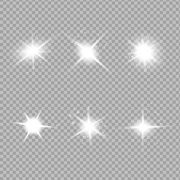 白く輝く光は、透明な背景で爆発します。スパークリング魔法の塵粒子。明るい星。ベクトル輝き — ストックベクタ
