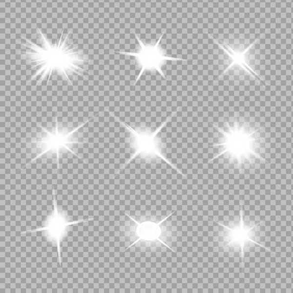 Weißes, glühendes Licht explodiert auf einem transparenten Hintergrund. funkelnde magische Staubpartikel. heller Stern. Vektor funkelt — Stockvektor