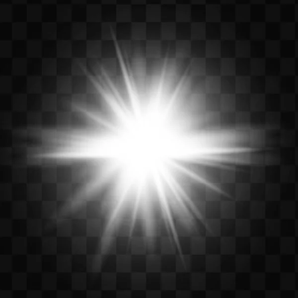 Parlayan ışıklar siyah arkaplanda izole edilmiş. Güneş ışınları ve spot ışıklarıyla parlıyor. Parlak ışık efekti. Parıltılı yıldız patlaması. — Stok Vektör