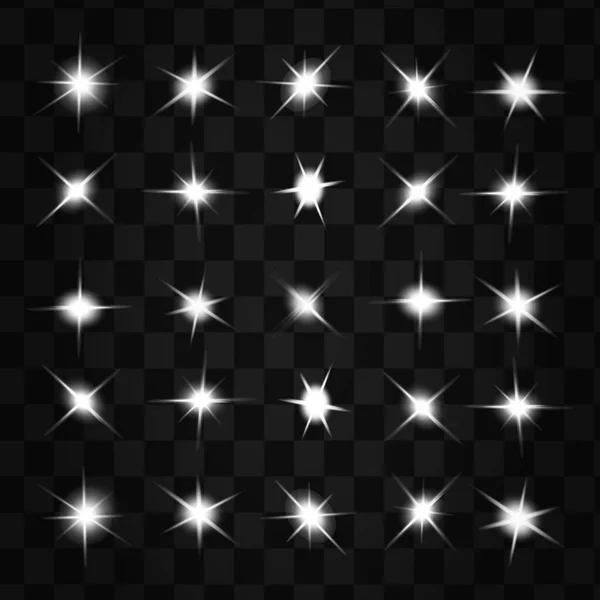 Λαμπερά εφέ φωτισμού που απομονώνονται σε μαύρο φόντο. Ηλιακή λάμψη με ακτίνες και φώτα. Λάμψη φωτός. Αστέρι σπινθηροβόλο. — Διανυσματικό Αρχείο