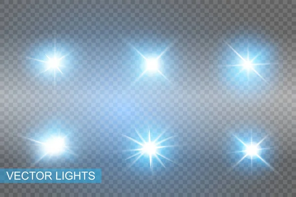 Conjunto Efeitos Luz Néon Vetorial Luz Azul Que Brilha Explode — Vetor de Stock