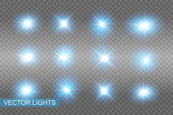 Набор Векторных Неоновых Световых Эффектов Синий Светящийся Свет Взрывается Яркая — стоковый вектор