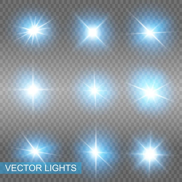 Set Vector Neon Light Effects Blue Glowing Light Explodes Bright — Stock Vector