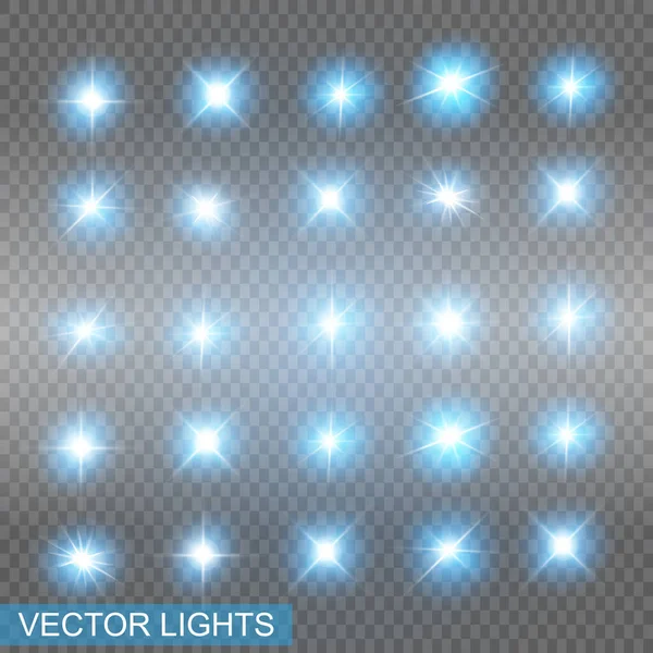 Conjunto Efeitos Luz Néon Vetorial Luz Azul Que Brilha Explode — Vetor de Stock