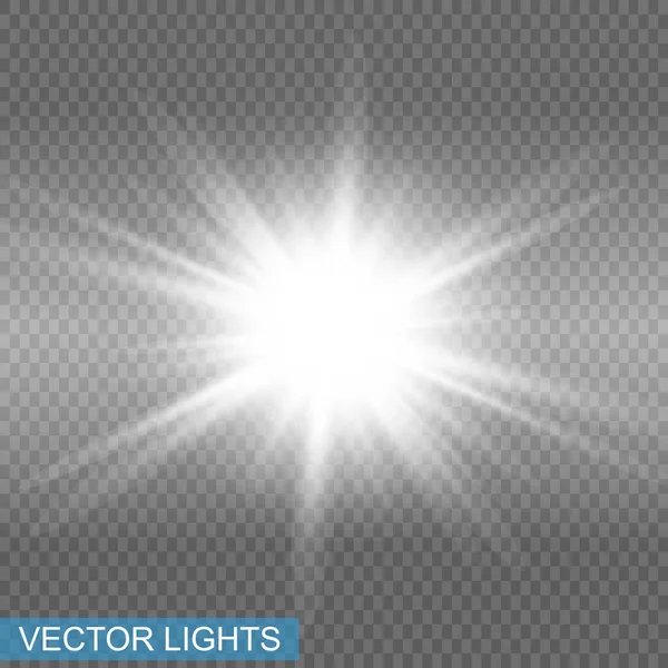 White Glowing Light Explodes Transparent Background Sparkling Magical Dust Particles — Stock Vector