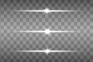 Arka planda parlayan ışık efektleri izole edildi. Güneş ışınları ve spot ışıklarıyla parlıyor. Parlak ışık efekti. Parıltılı yıldız patlaması.