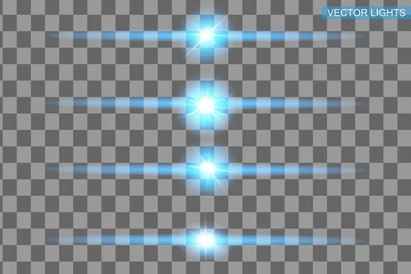 Luz Brillante Azul Explota Bright Star Efectos Luz Destello Línea — Vector de stock