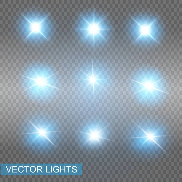 Conjunto Efeitos Luz Néon Vetorial Luz Azul Que Brilha Explode — Vetor de Stock