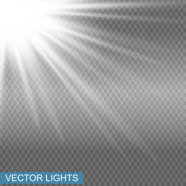 Luz Branca Que Brilha Explode Sobre Fundo Transparente Partículas Poeira — Vetor de Stock