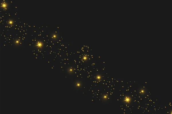 闪烁的神奇尘埃粒子 尘土闪耀 金色的星星闪烁着特殊的光芒 矢量在黑色背景上闪耀 — 图库矢量图片