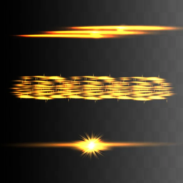 Pack Fusées Éclairantes Horizontales Jaunes Rayons Laser Rayons Lumière Horizontaux — Image vectorielle