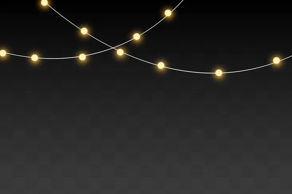 Şeffaf Arka Planda Izole Edilmiş Noel Işıkları Xmas Parıldayan Çelenk — Stok Vektör