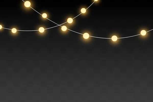 Luces Navidad Aisladas Sobre Fondo Transparente Guirnalda Brillante Navidad — Vector de stock