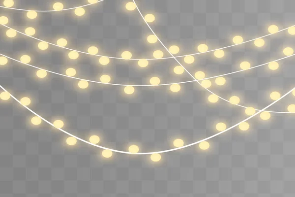 Luces Navidad Aisladas Sobre Fondo Transparente Guirnalda Brillante Navidad — Archivo Imágenes Vectoriales