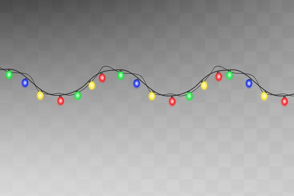 Luces Navidad Aisladas Sobre Fondo Transparente Guirnalda Brillante Navidad — Vector de stock