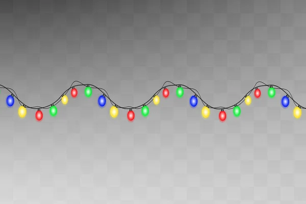 Luces Navidad Aisladas Sobre Fondo Transparente Guirnalda Brillante Navidad — Vector de stock