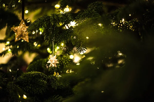 Madalyalı ve aydınlatılmış Noel ağacı, klasik tonlama kapanış makrosu ayrıntıları