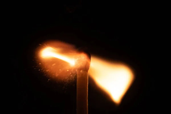 Ignition of match with sparks isolated on black background space for text fire concept passion figures variety — 스톡 사진