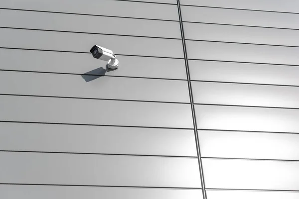 Cctv Kamera bezpieczeństwa na ścianie budynku geometryczne liniowe szare słoneczne srebro — Zdjęcie stockowe