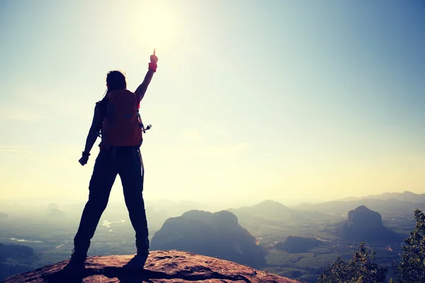 cheering woman hike