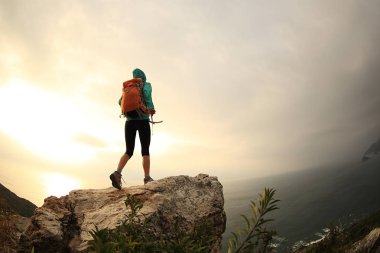 dağ tepe üzerinde duran uzun yürüyüşe çıkan kimse 
