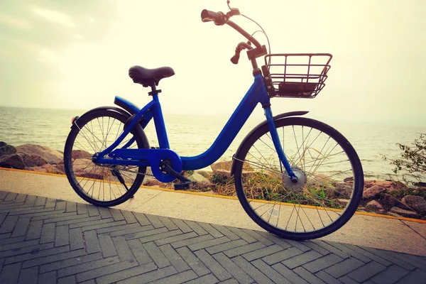 Bicicletta blu parcheggiata sul marciapiede — Foto Stock