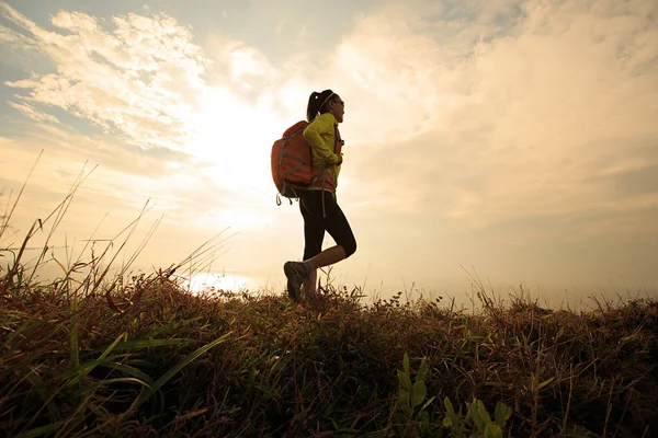 Vrouwelijke wandelaar op berg — Stockfoto