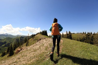 Genç kadın backpacker Hiking 