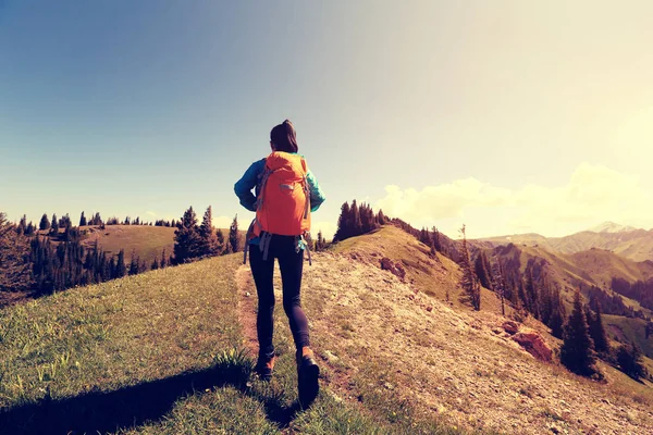 Genç kadın backpacker Hiking 